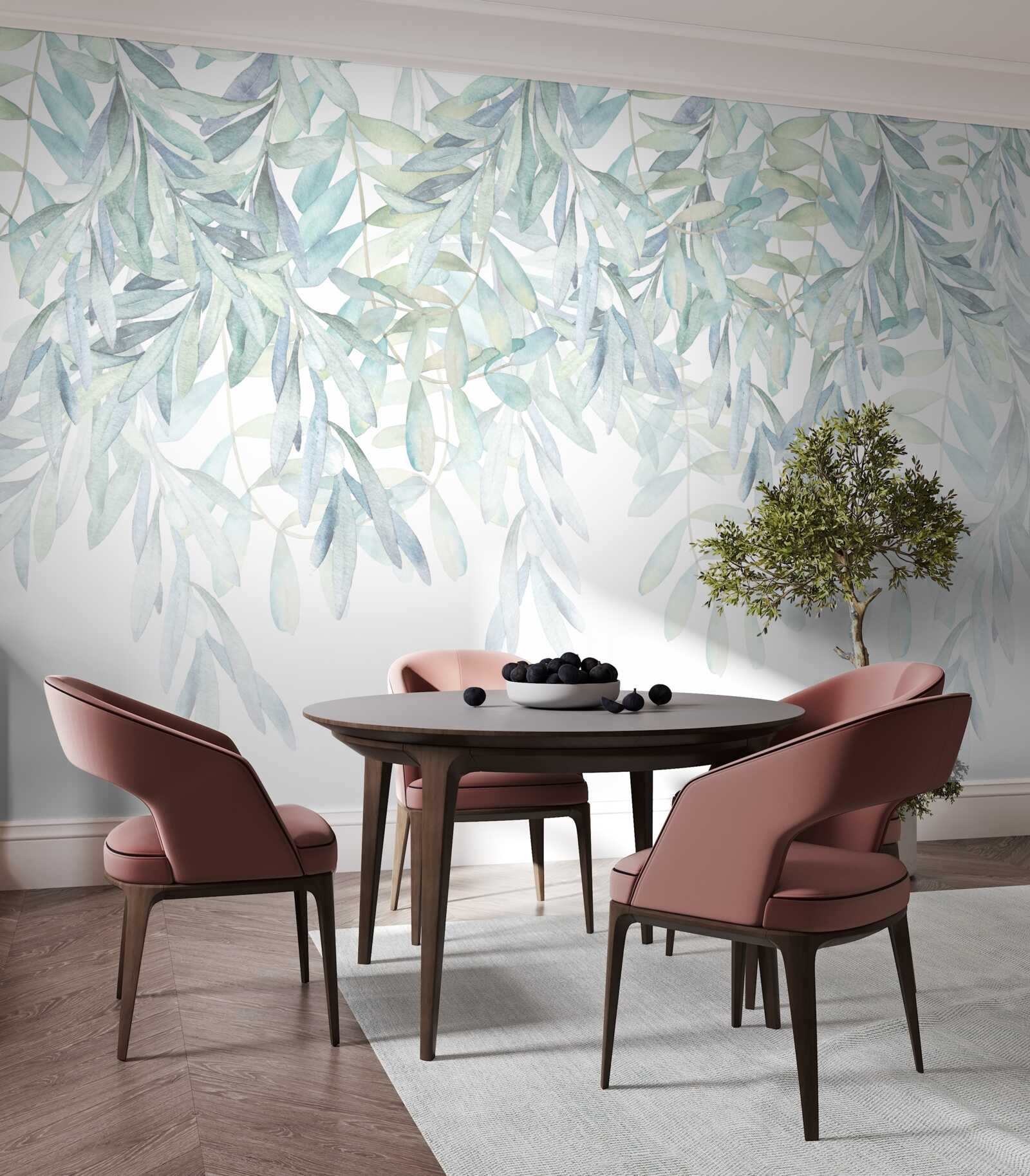 Fotobehang weelderige groene planten op een witte achtergrond