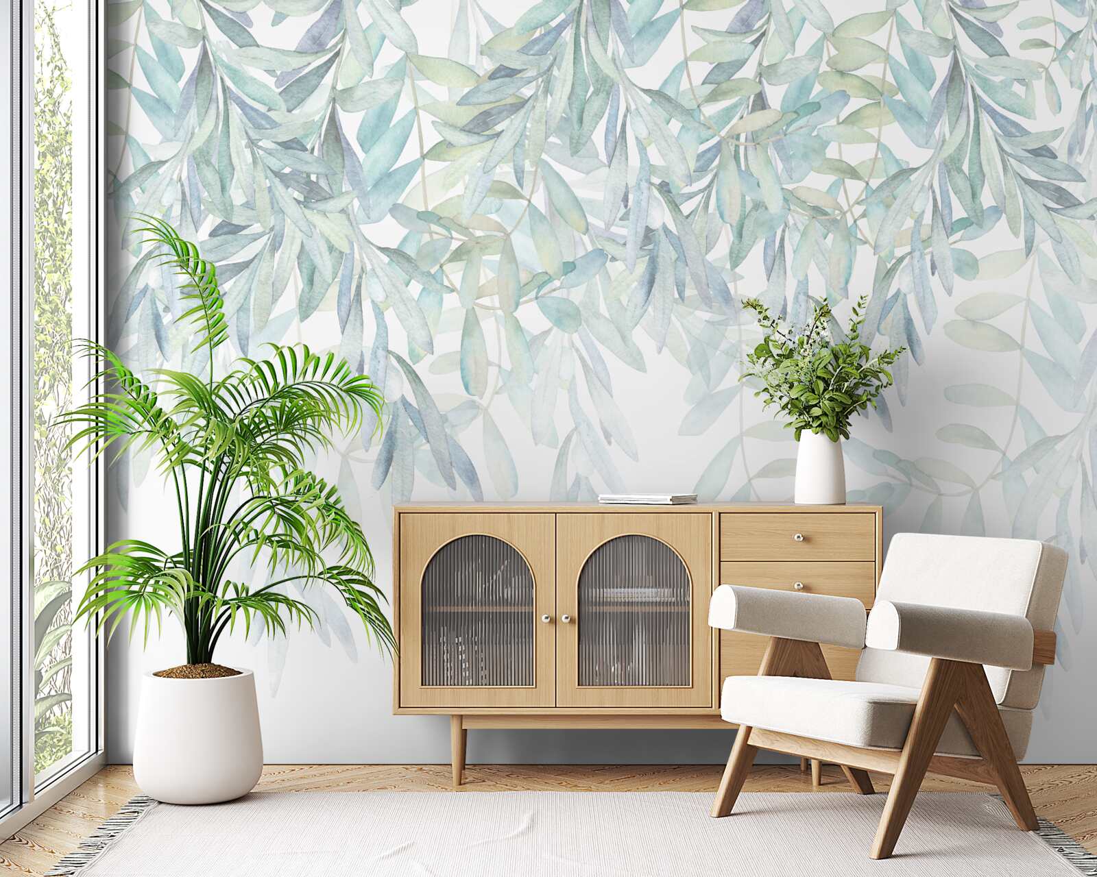 Fotobehang weelderige groene planten op een witte achtergrond