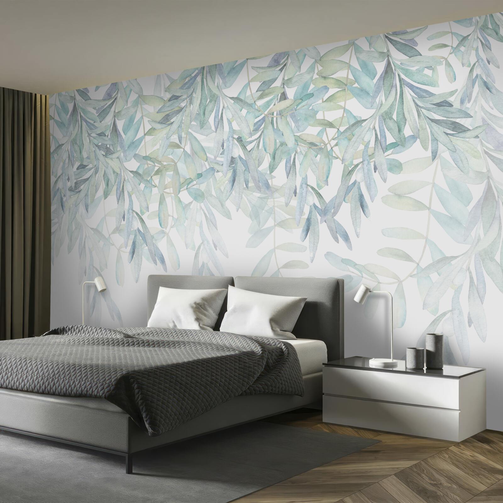 Fotobehang weelderige groene planten op een witte achtergrond