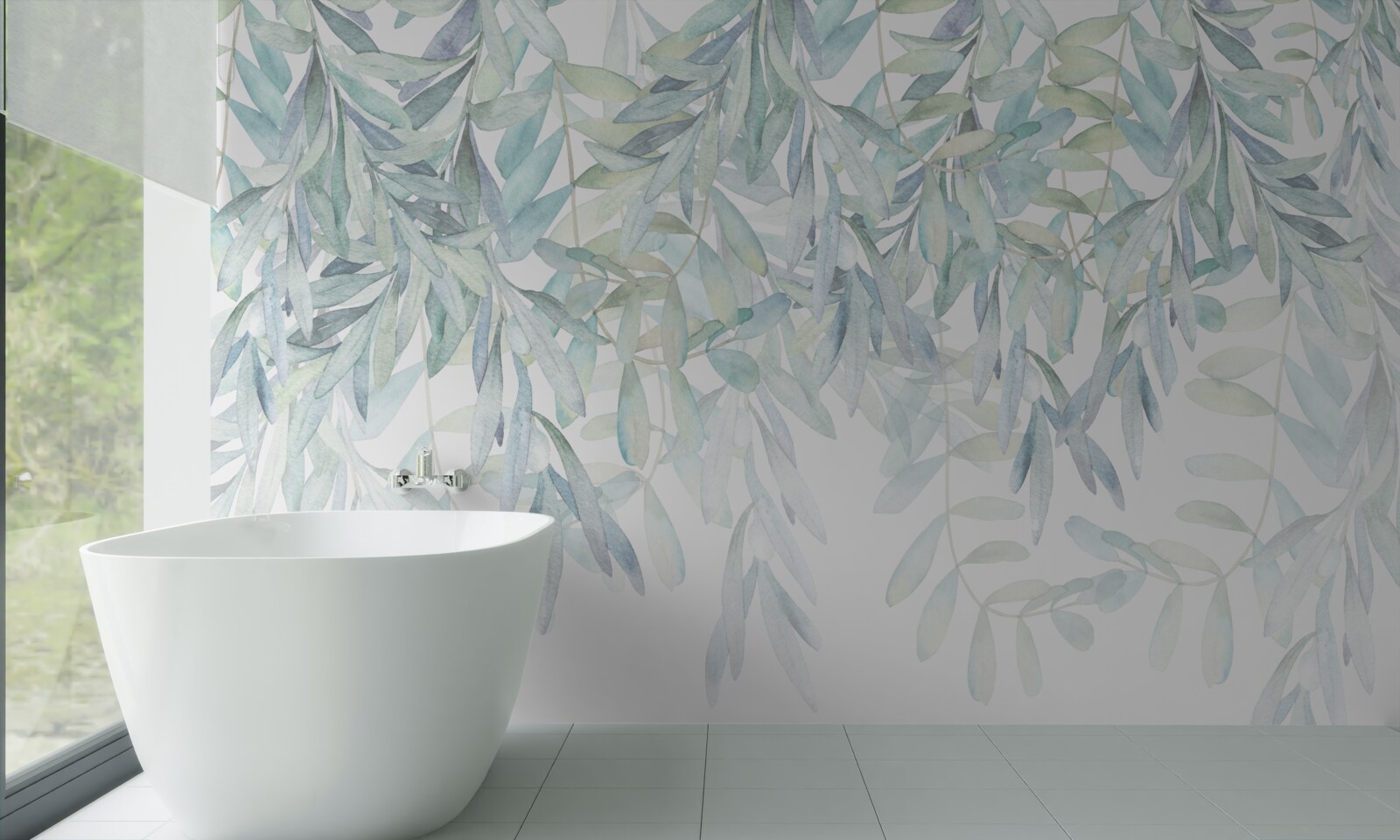 Fotobehang weelderige groene planten op een witte achtergrond