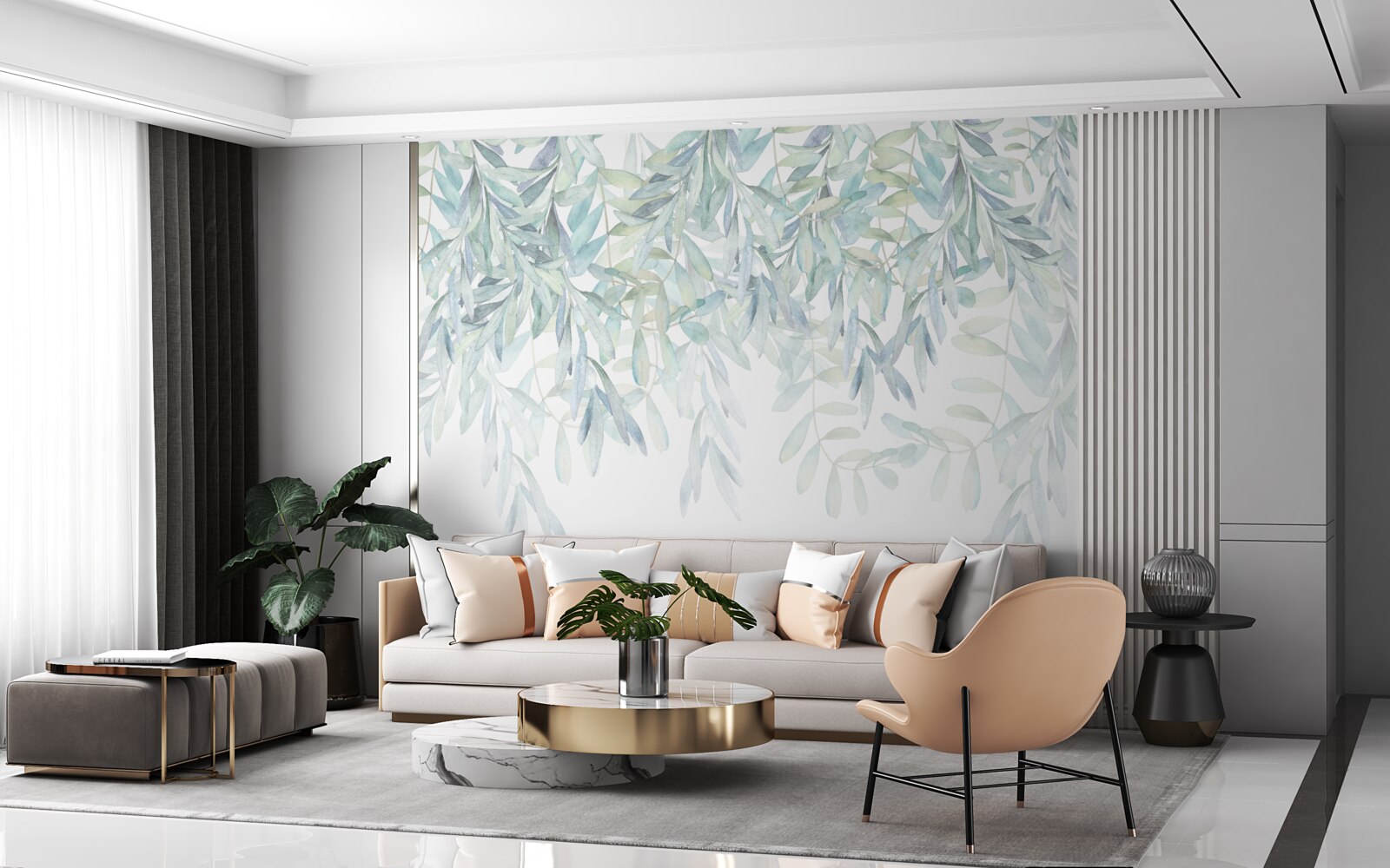 Fotobehang weelderige groene planten op een witte achtergrond