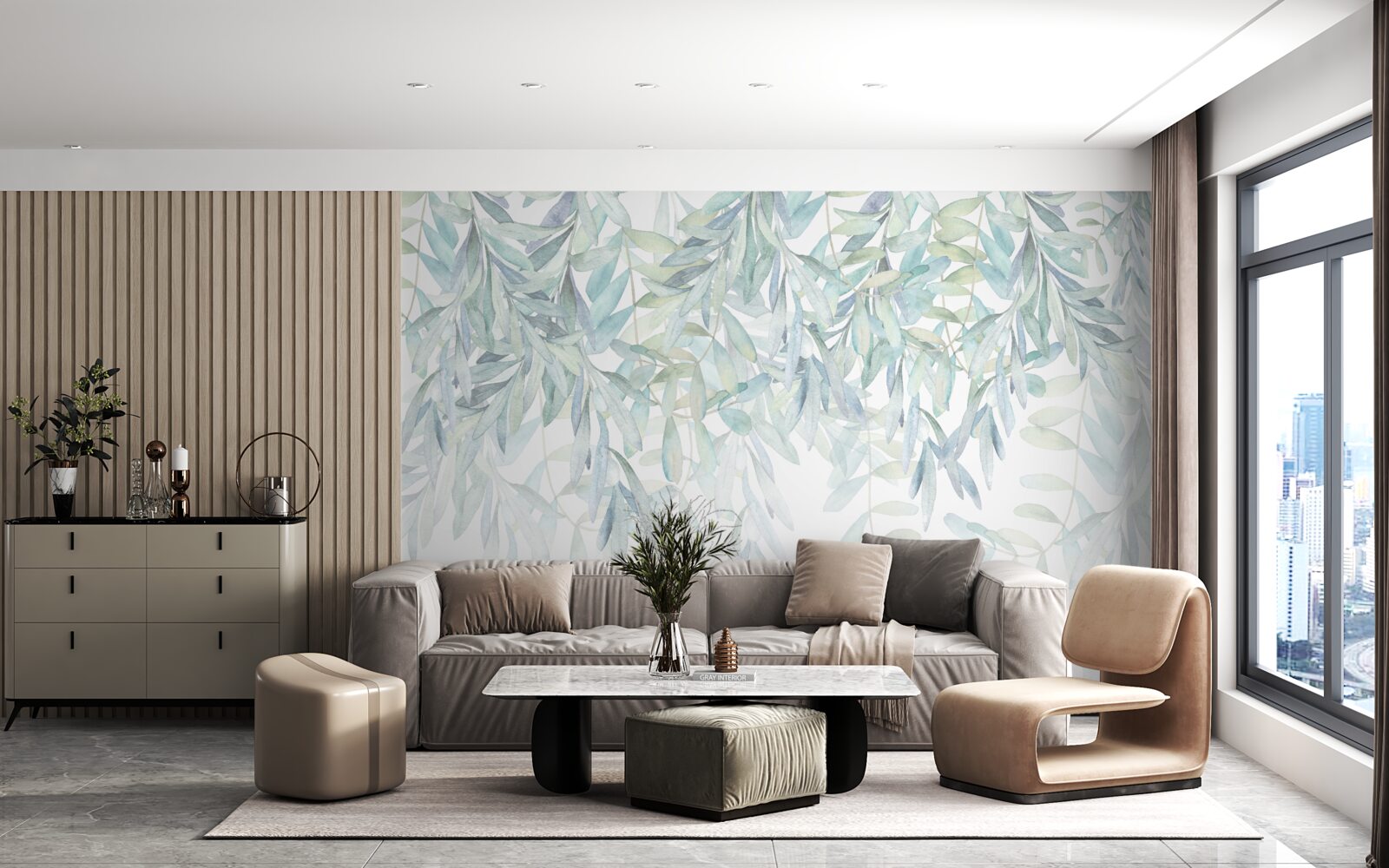 Fotobehang weelderige groene planten op een witte achtergrond