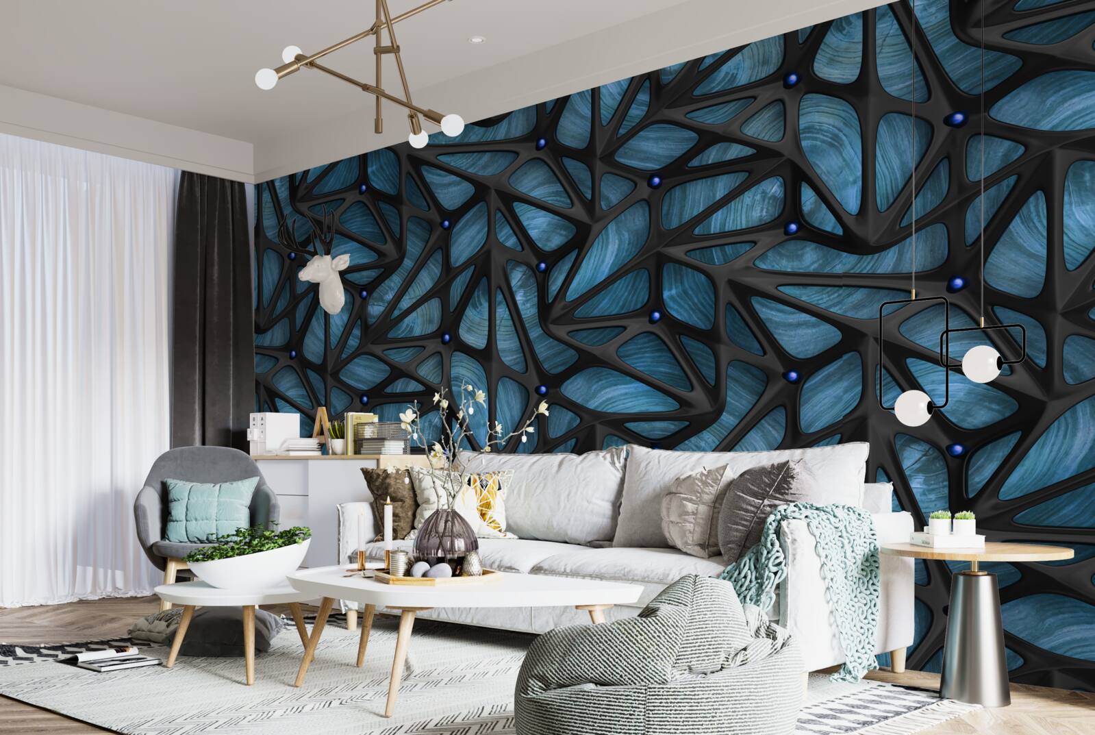 Fotobehang Maanlicht verlicht het met bladeren bedekte nachtbos