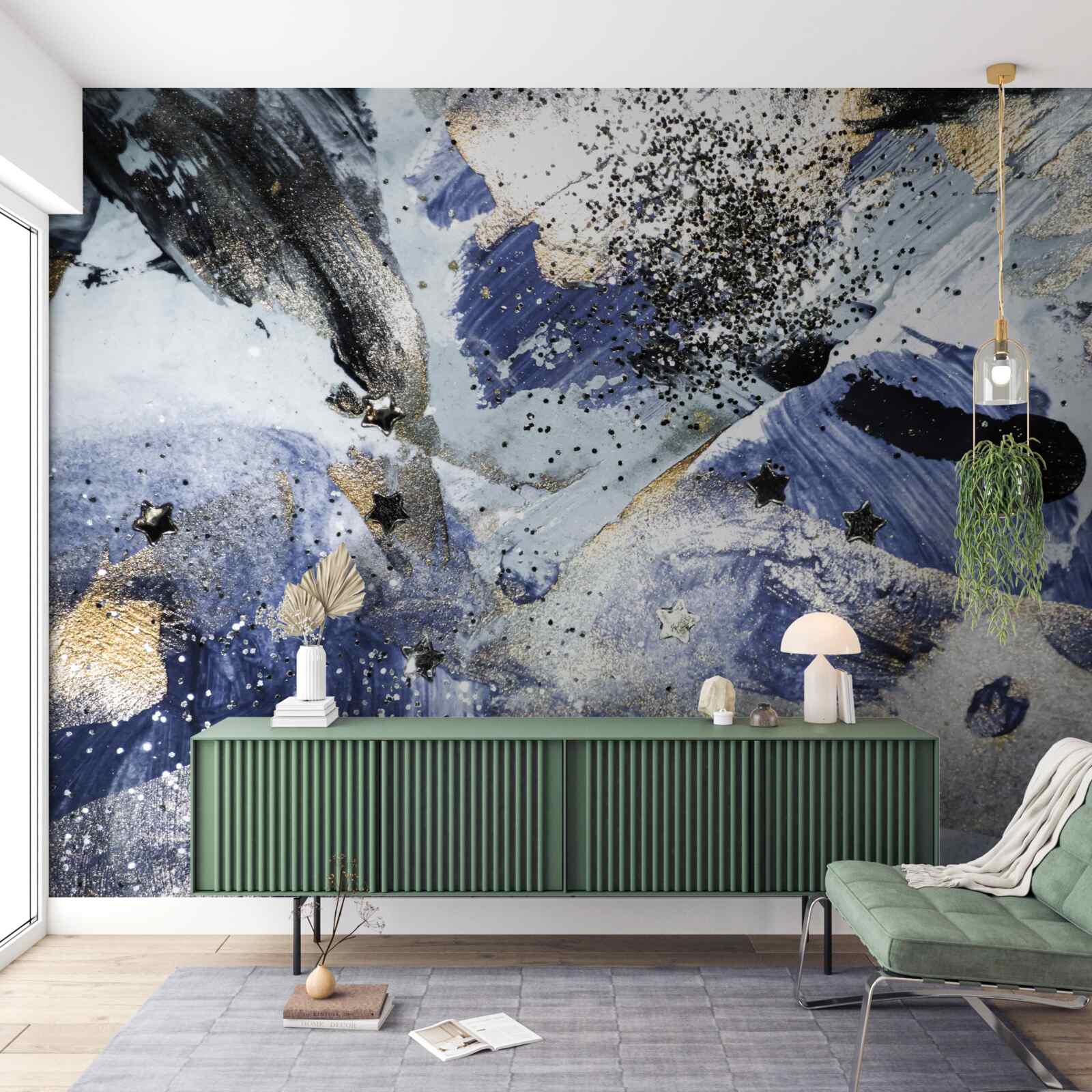 Fotobehang Goud- en blauwtinten in een abstract ontwerp