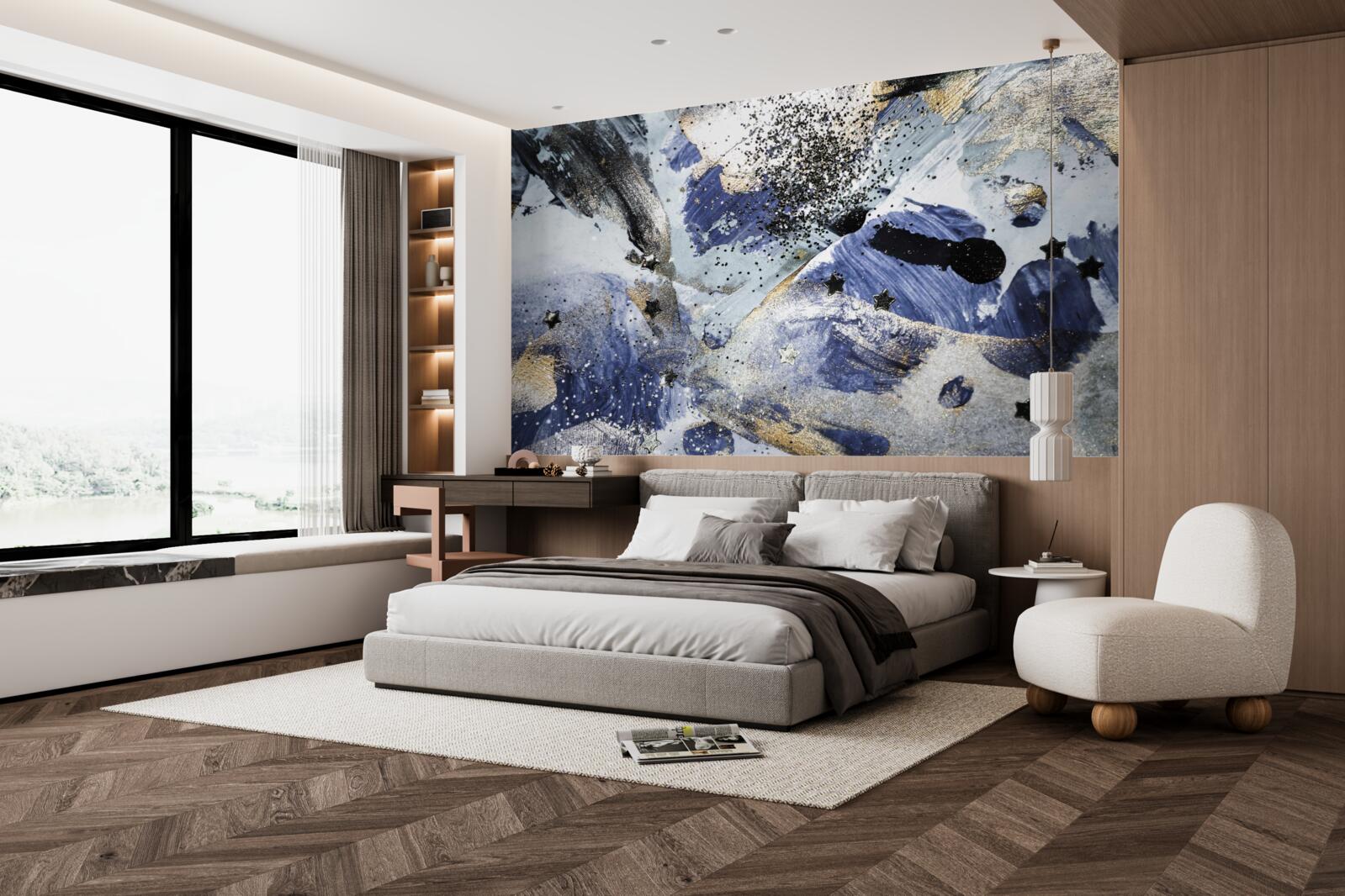 Fotobehang Goud- en blauwtinten in een abstract ontwerp