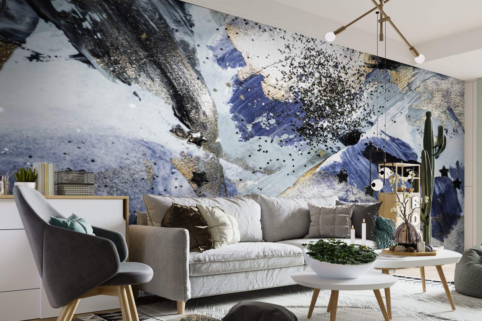 Fotobehang Goud- en blauwtinten in een abstract ontwerp