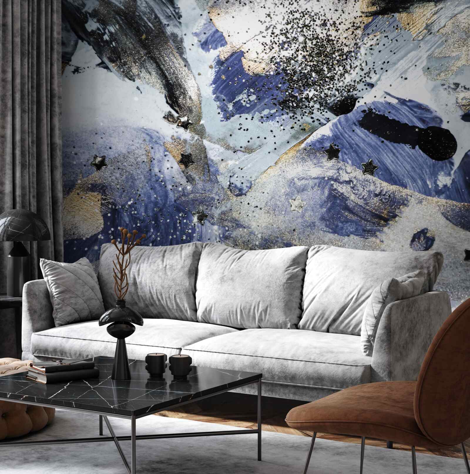 Fotobehang Goud- en blauwtinten in een abstract ontwerp