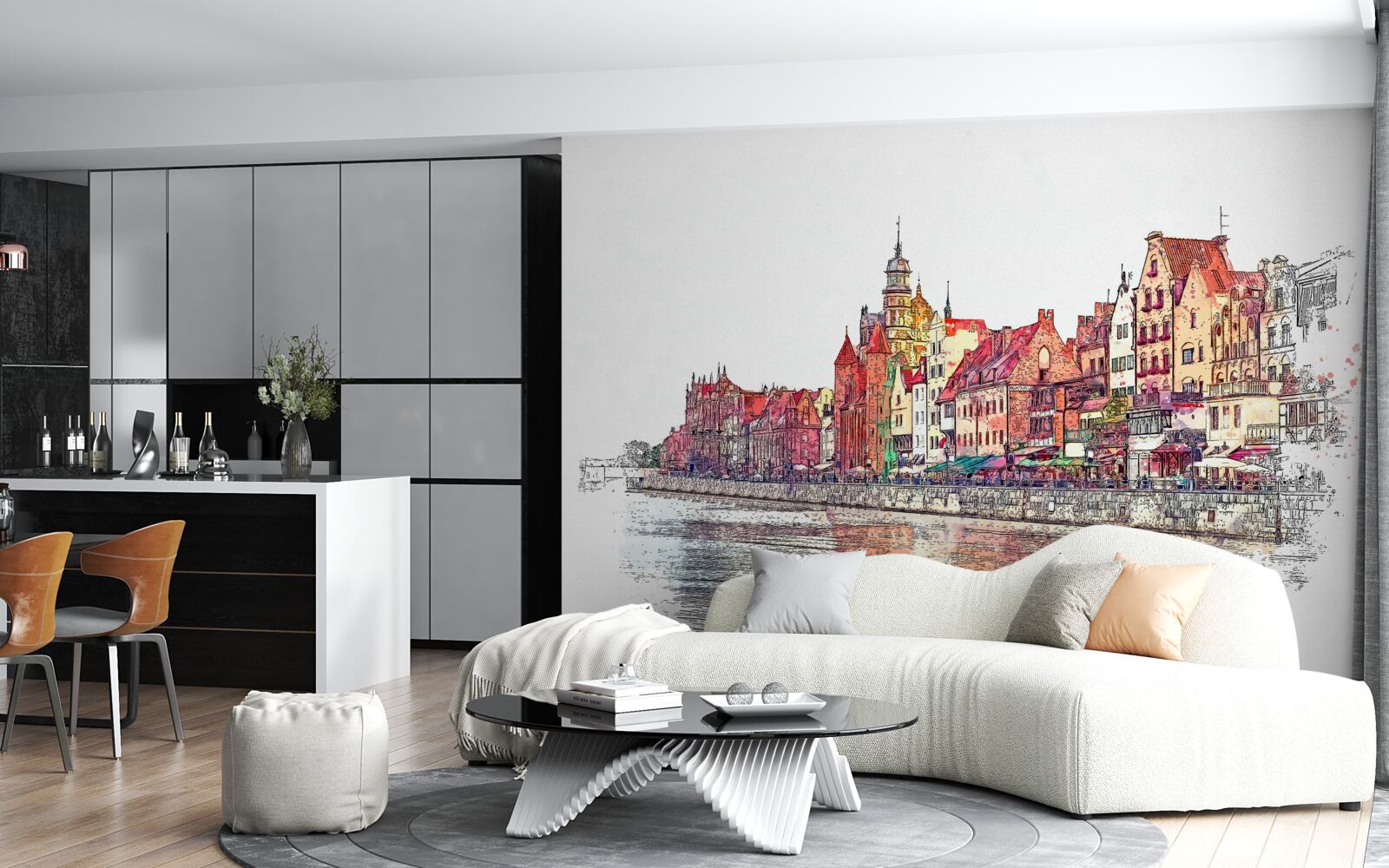 Fotobehang weerspiegeling van stedelijke schoonheid op het wateroppervlak