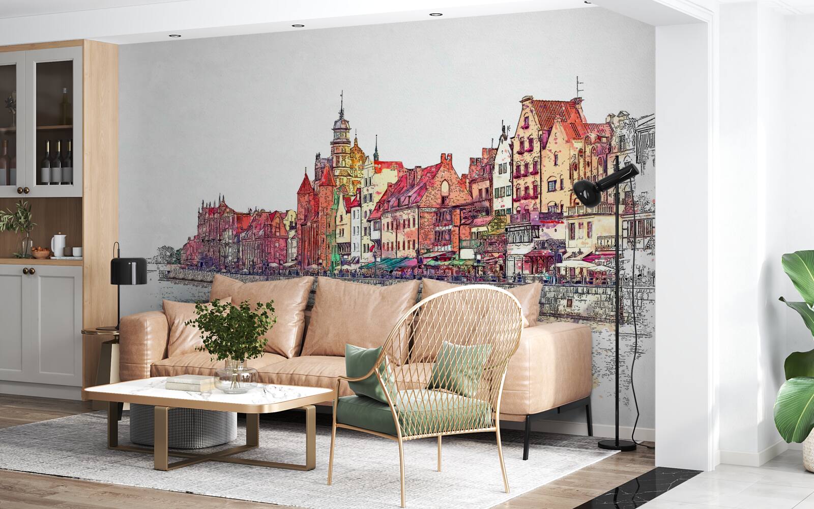 Fotobehang weerspiegeling van stedelijke schoonheid op het wateroppervlak