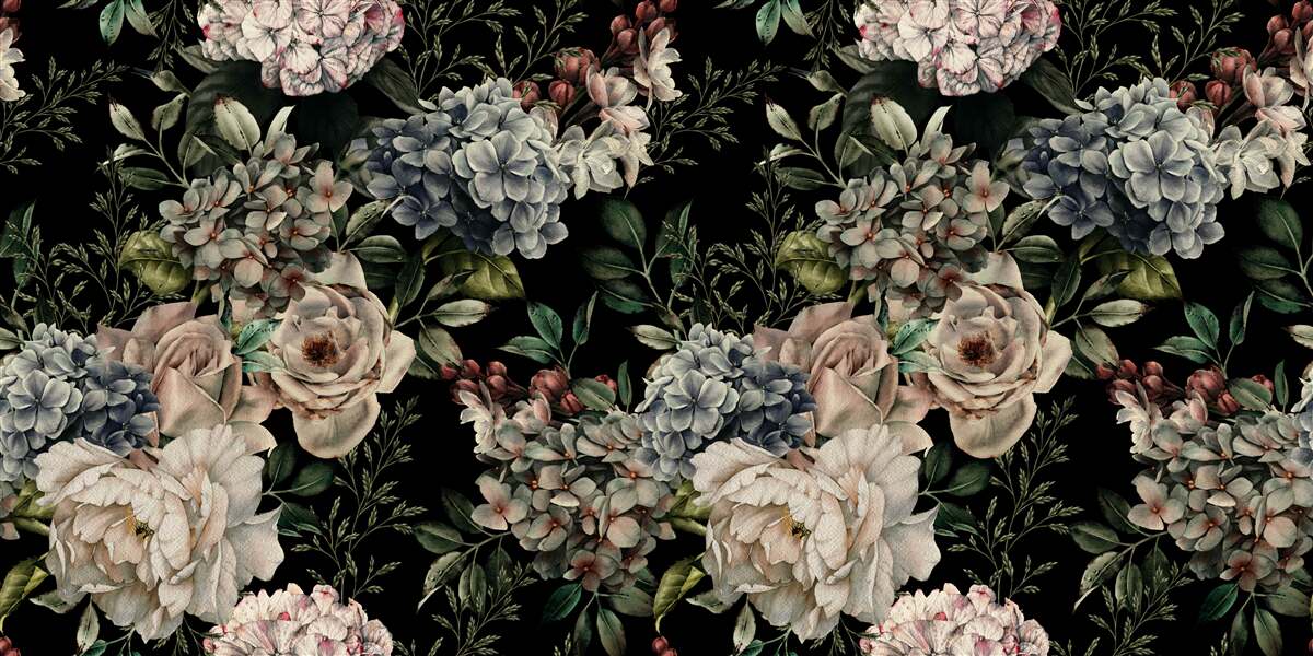 Fotobehang bloeiende takken op een donkere achtergrond