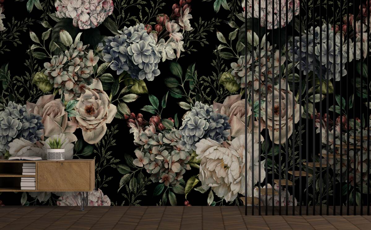 Fotobehang bloeiende takken op een donkere achtergrond