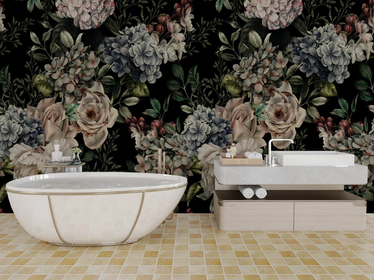 Fotobehang bloeiende takken op een donkere achtergrond