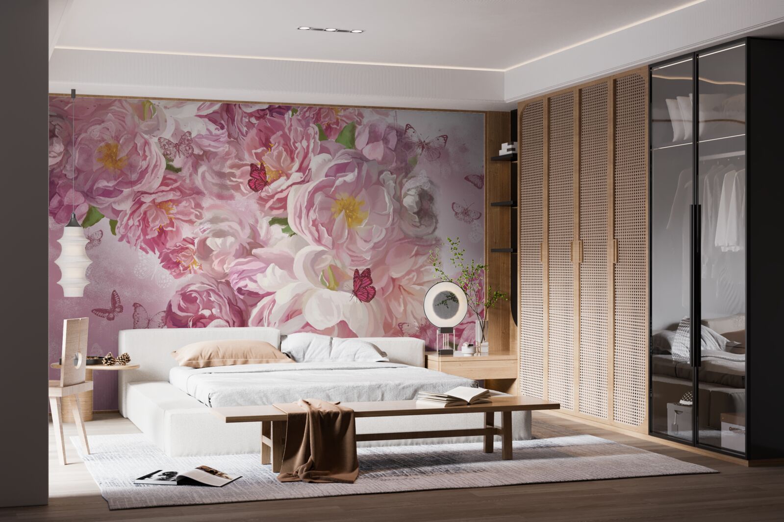 Fotobehang tak versierd met bloeiende knoppen