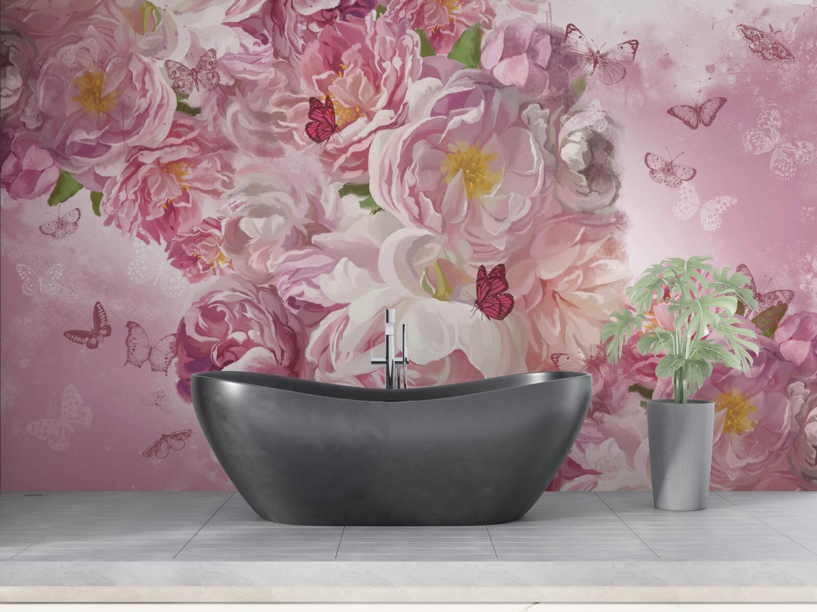 Fotobehang tak versierd met bloeiende knoppen