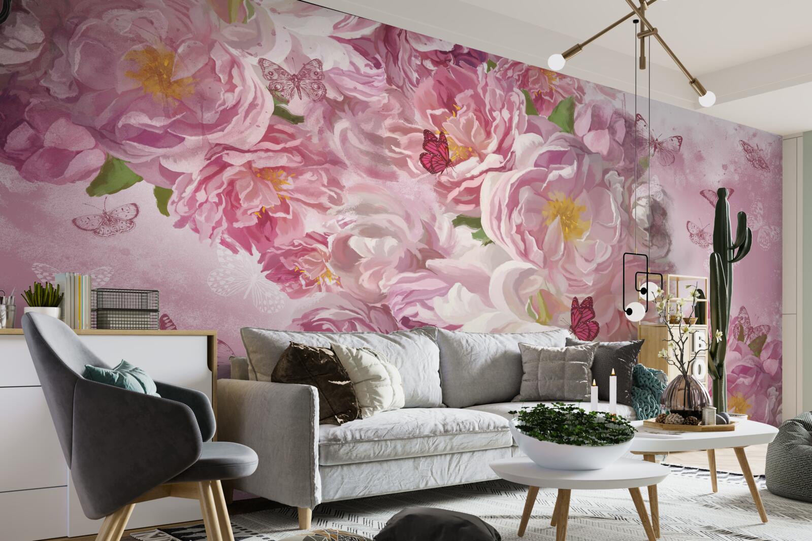 Fotobehang tak versierd met bloeiende knoppen