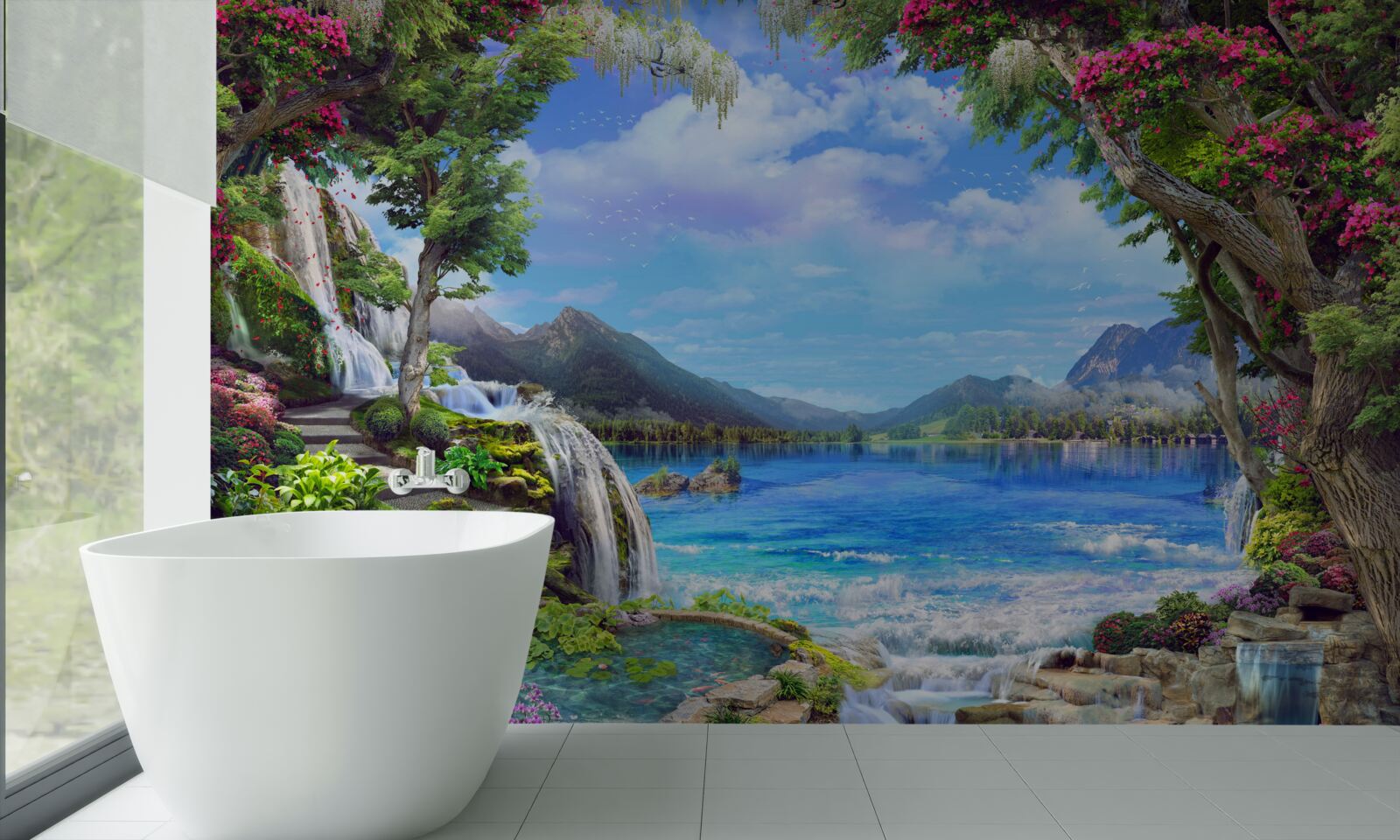 Fotobehang oase in de bergen