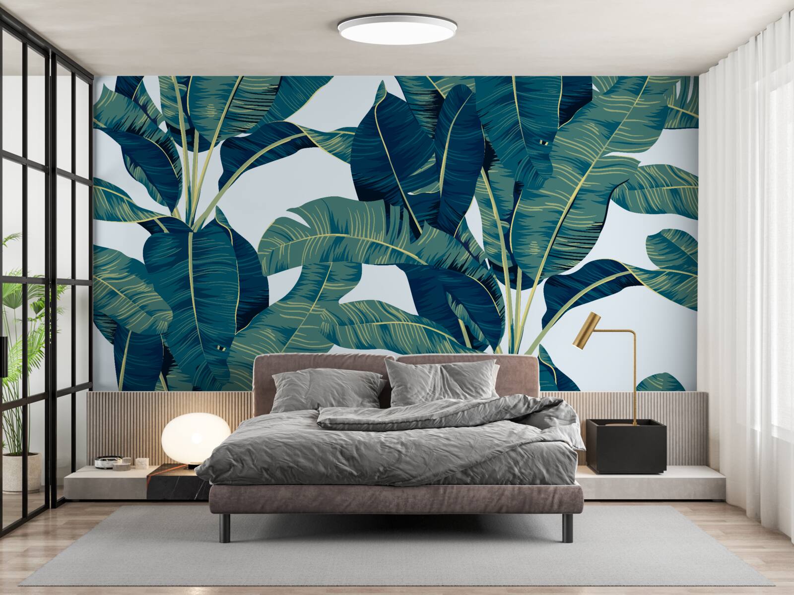 Fotobehang donkergroene varenbladeren afgewisseld met