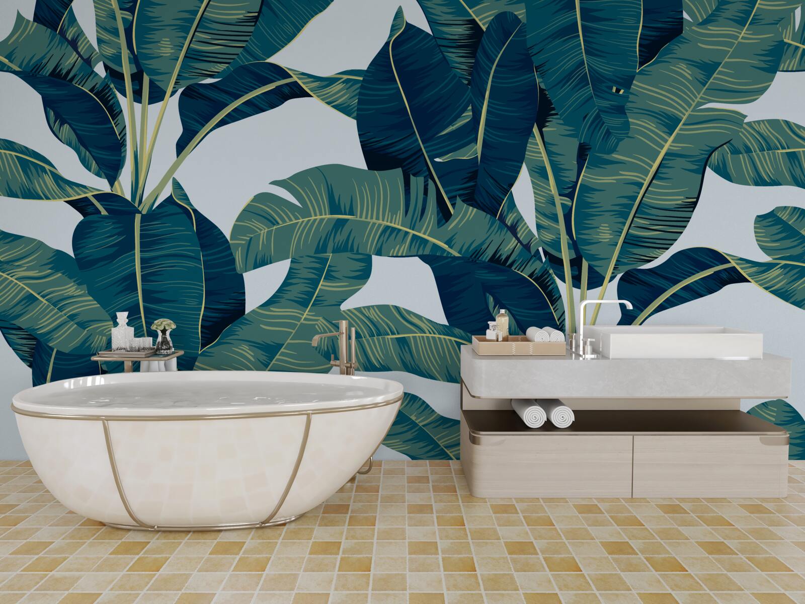 Fotobehang donkergroene varenbladeren afgewisseld met