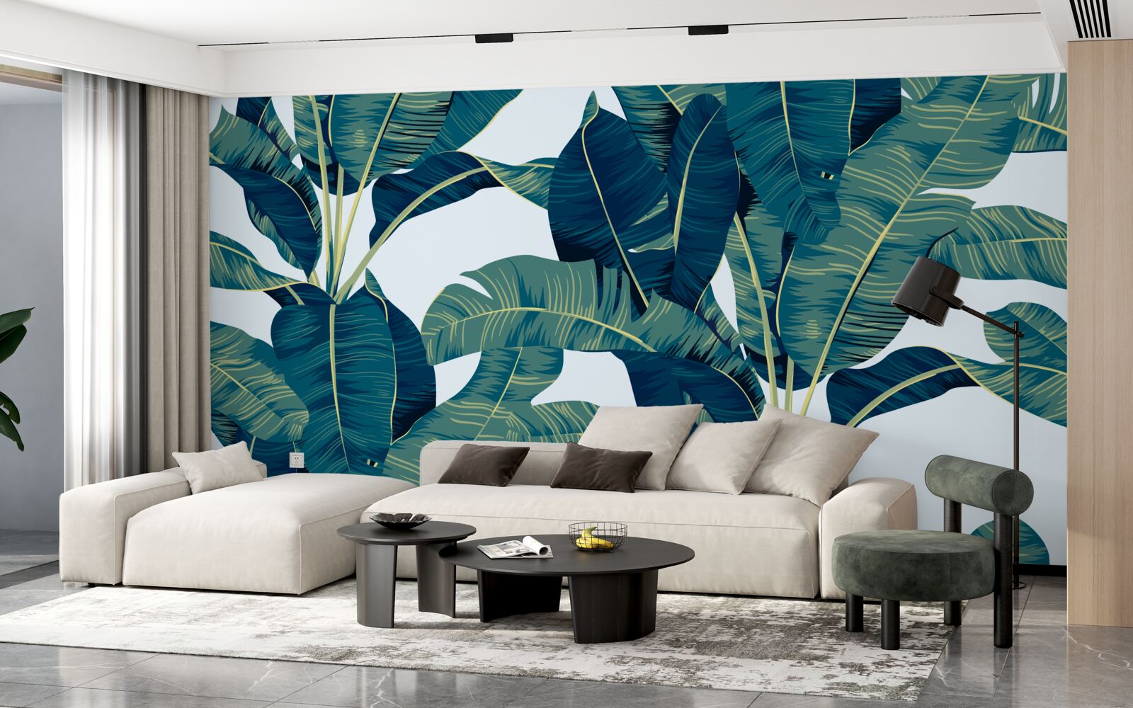 Fotobehang donkergroene varenbladeren afgewisseld met