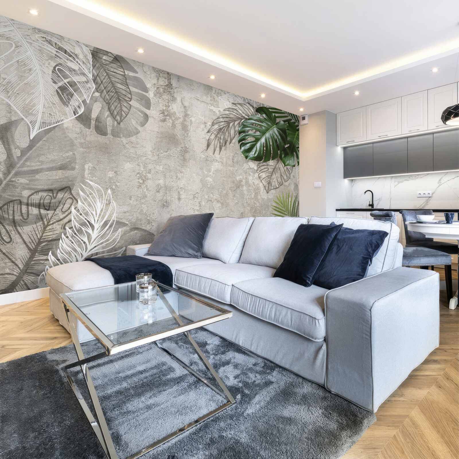 Fotobehang aquarel van een monstera en een varen