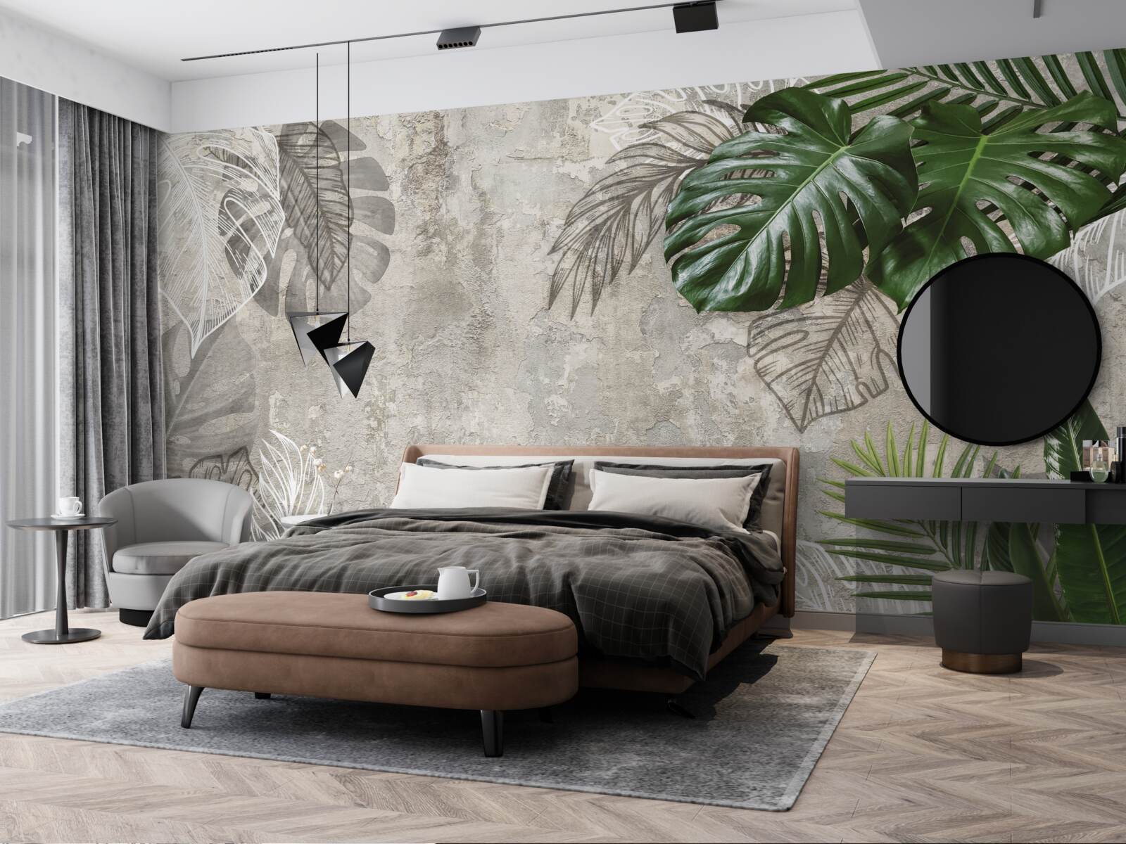 Fotobehang aquarel van een monstera en een varen