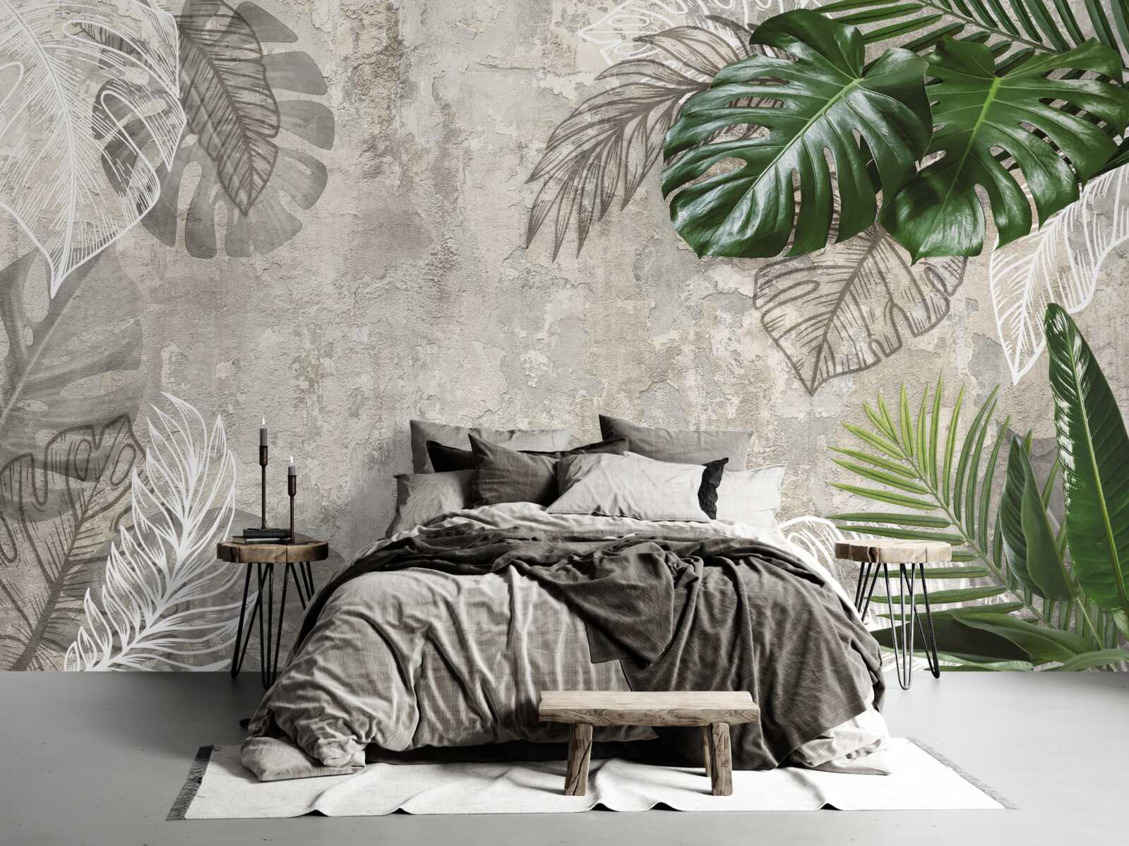 Fotobehang aquarel van een monstera en een varen