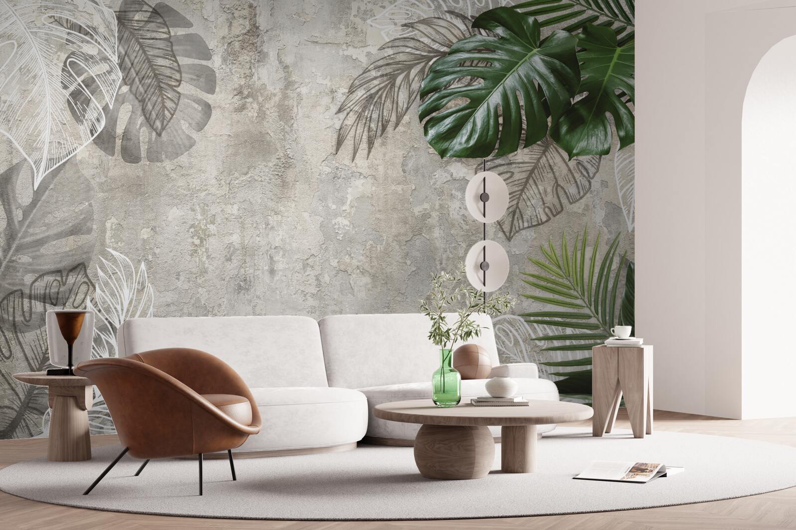 Fotobehang aquarel van een monstera en een varen