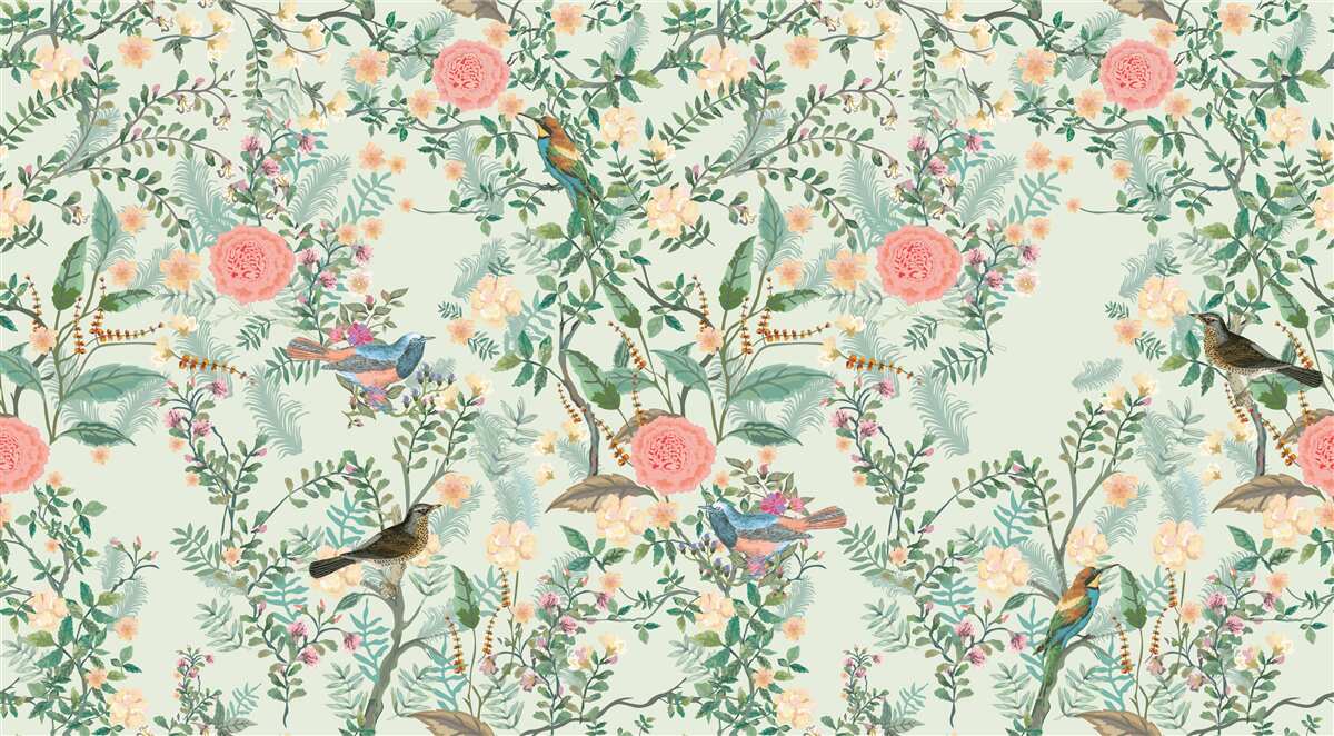 Fotobehang Levendige groene flora en vogels