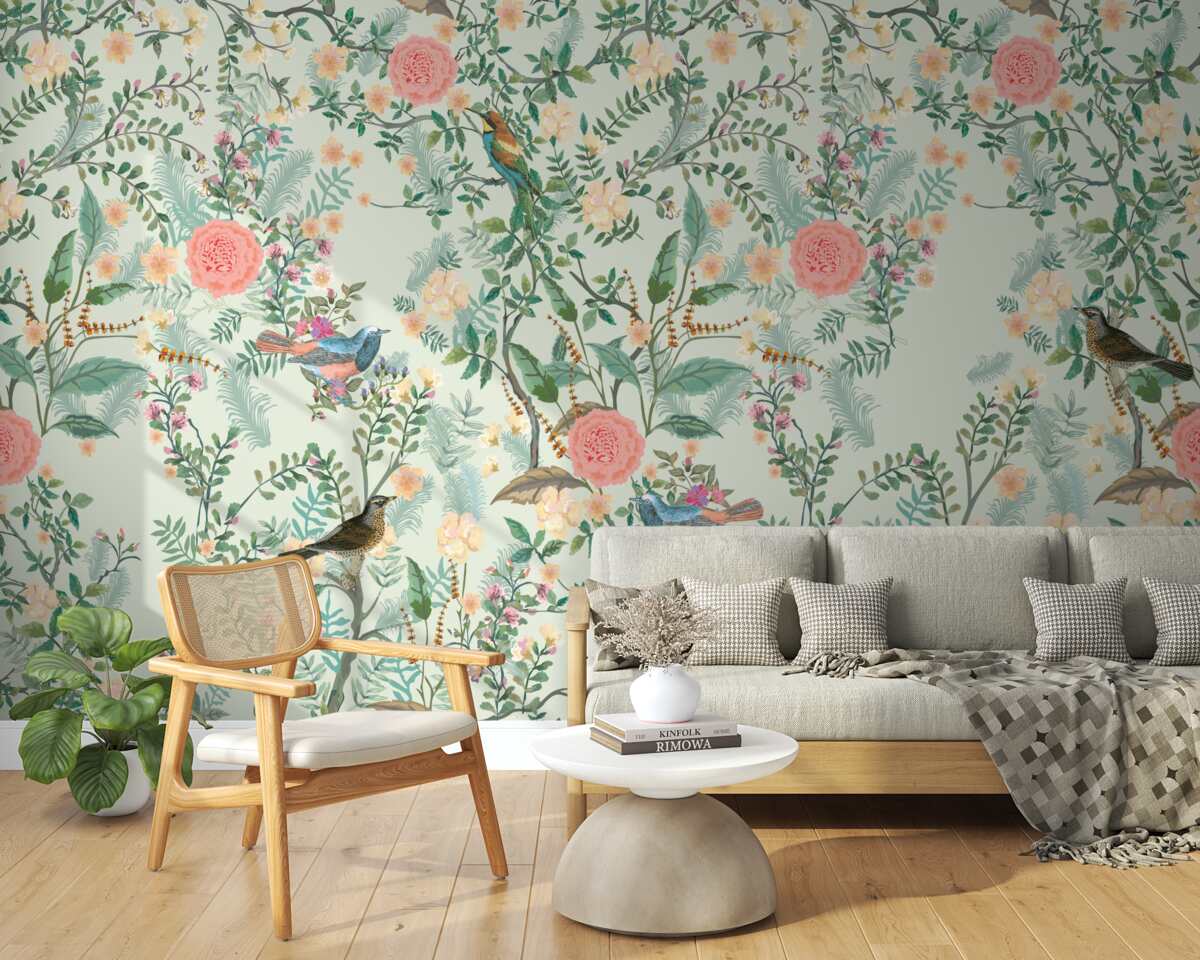 Fotobehang Levendige groene flora en vogels