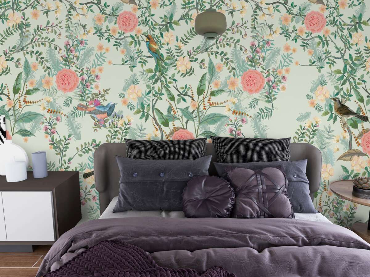 Fotobehang Levendige groene flora en vogels