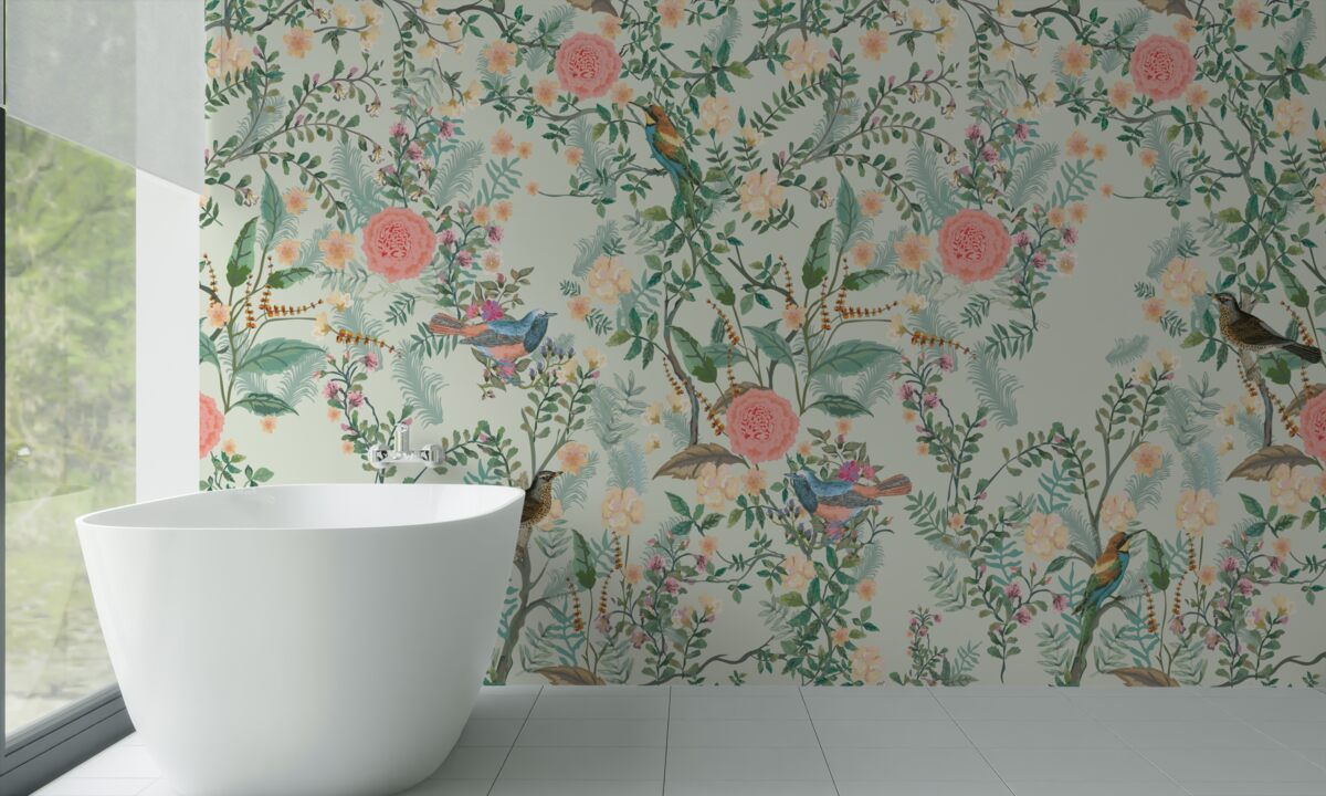 Fotobehang Levendige groene flora en vogels