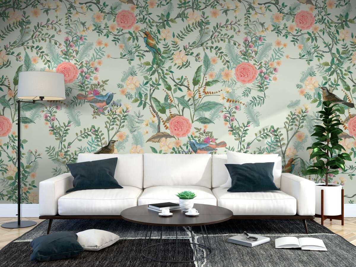 Fotobehang Levendige groene flora en vogels