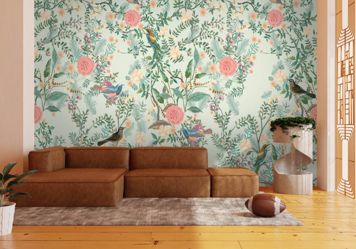 Fotobehang Levendige groene flora en vogels