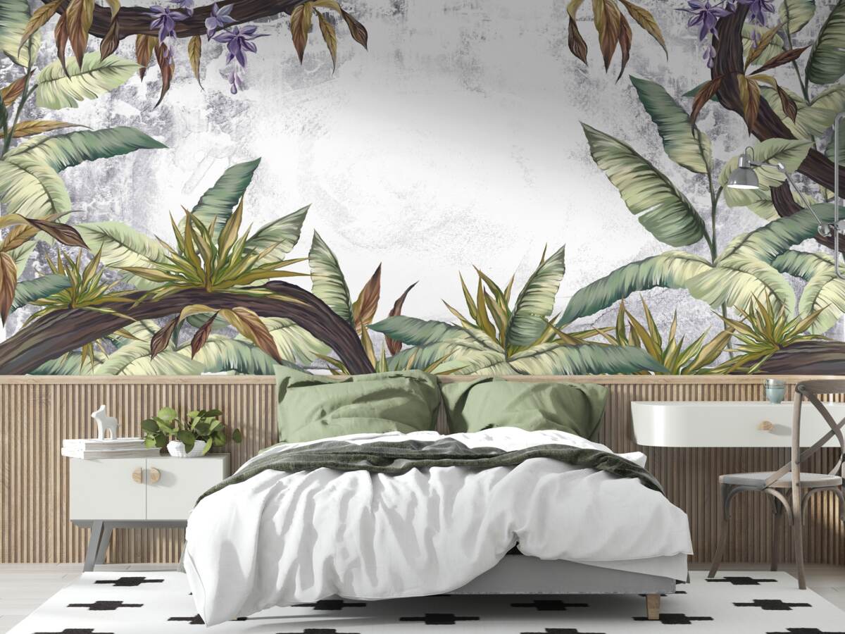 Fotobehang de bladeren van tropische flora zijn groen