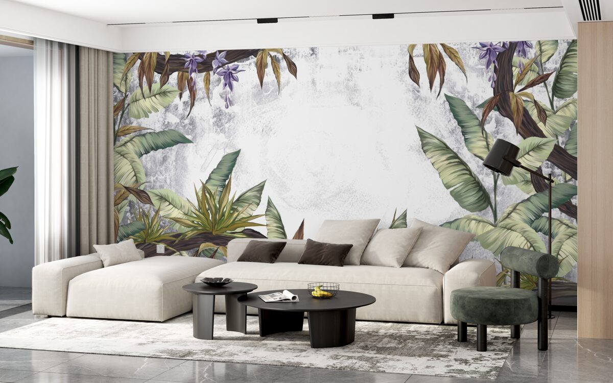 Fotobehang de bladeren van tropische flora zijn groen