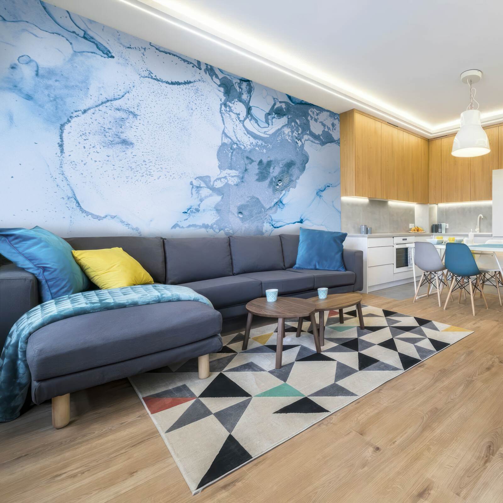 Fotobehang combinatie van turquoise en blauwe zeegolven