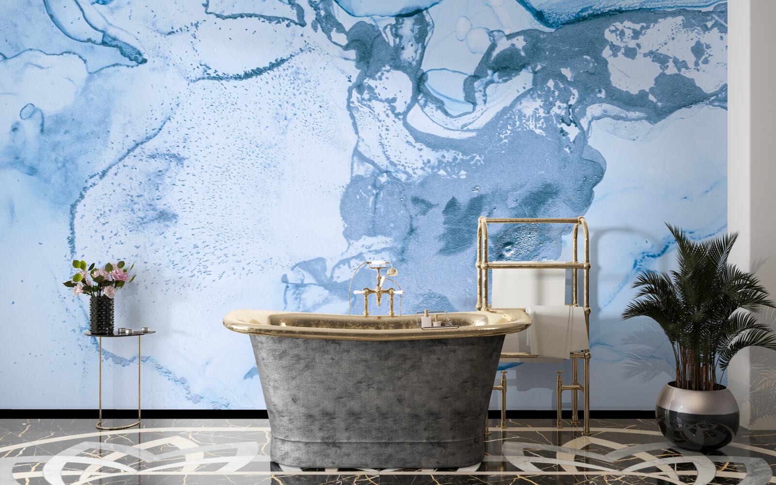 Fotobehang combinatie van turquoise en blauwe zeegolven