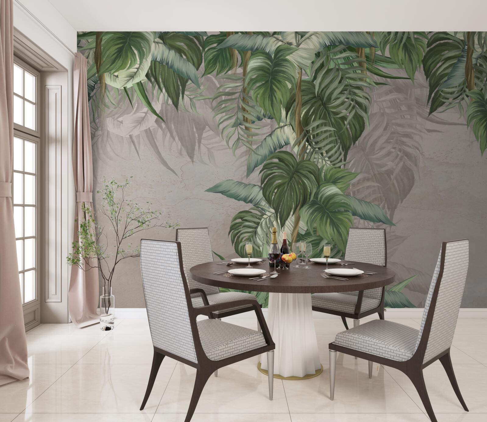 Fotobehang de bladeren van de grote monstera streven naar vocht