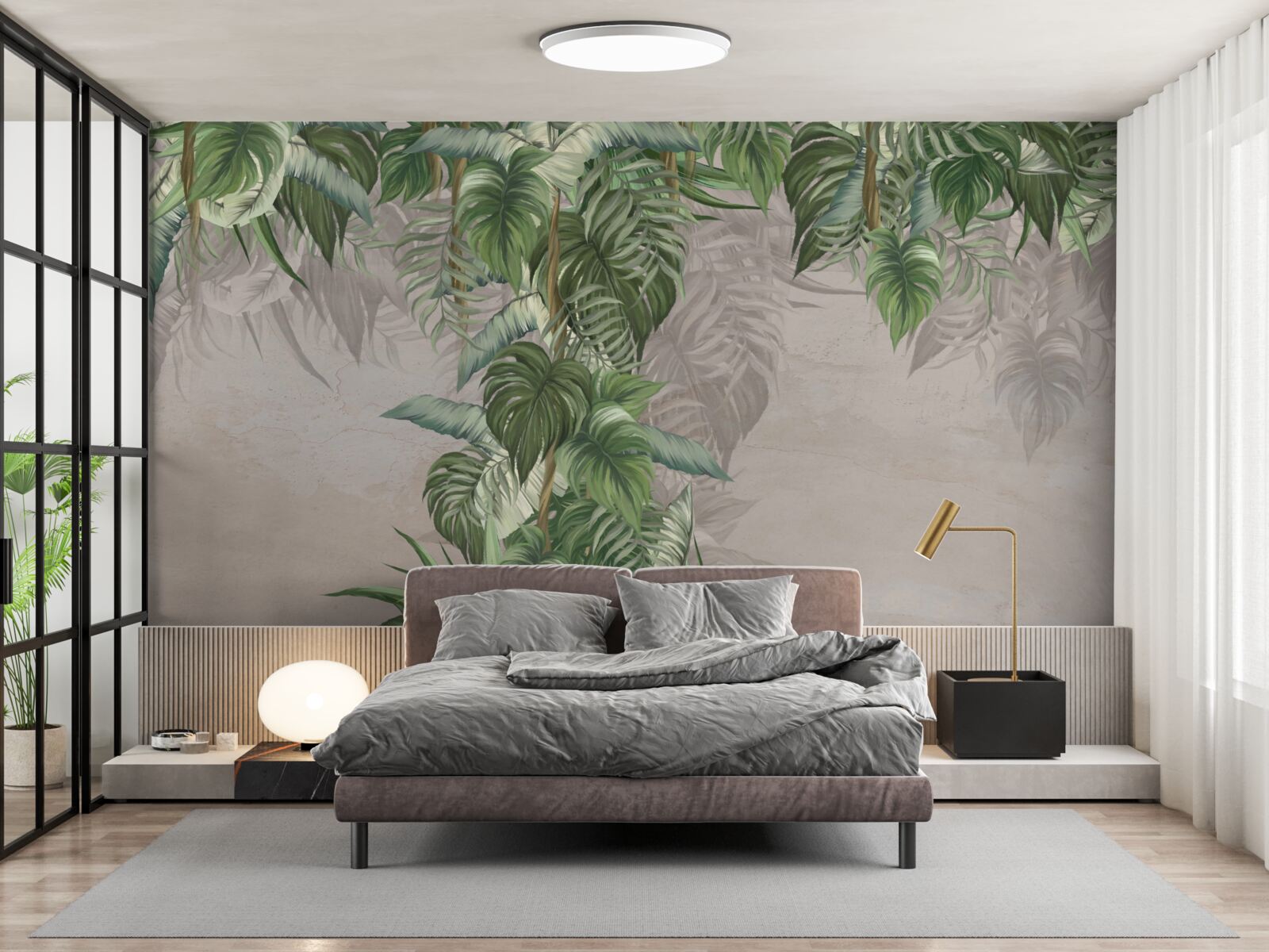 Fotobehang de bladeren van de grote monstera streven naar vocht