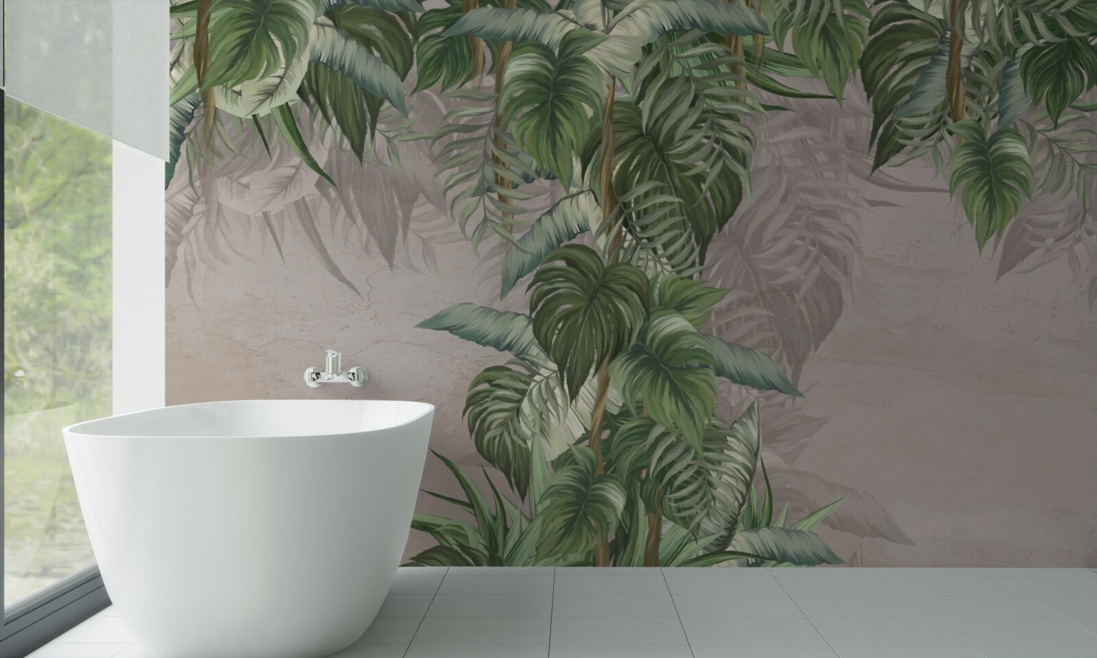 Fotobehang de bladeren van de grote monstera streven naar vocht