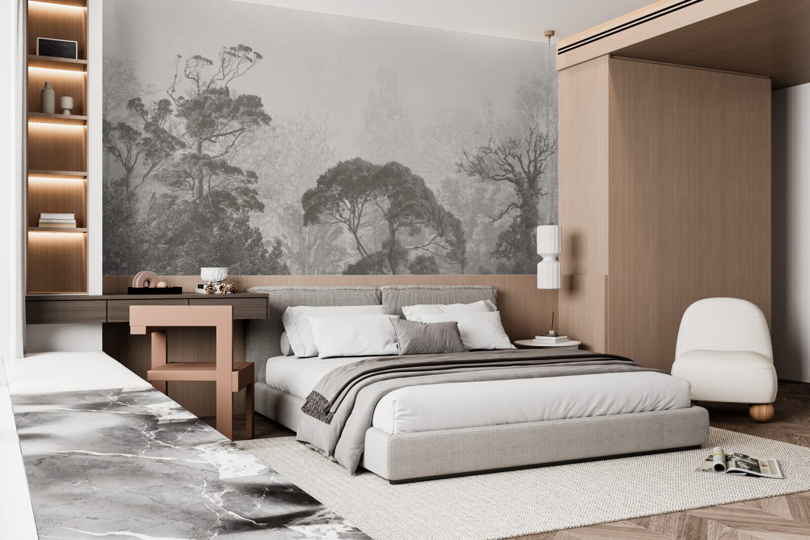 Fotobehang mist omhult de toppen van tropische bomen