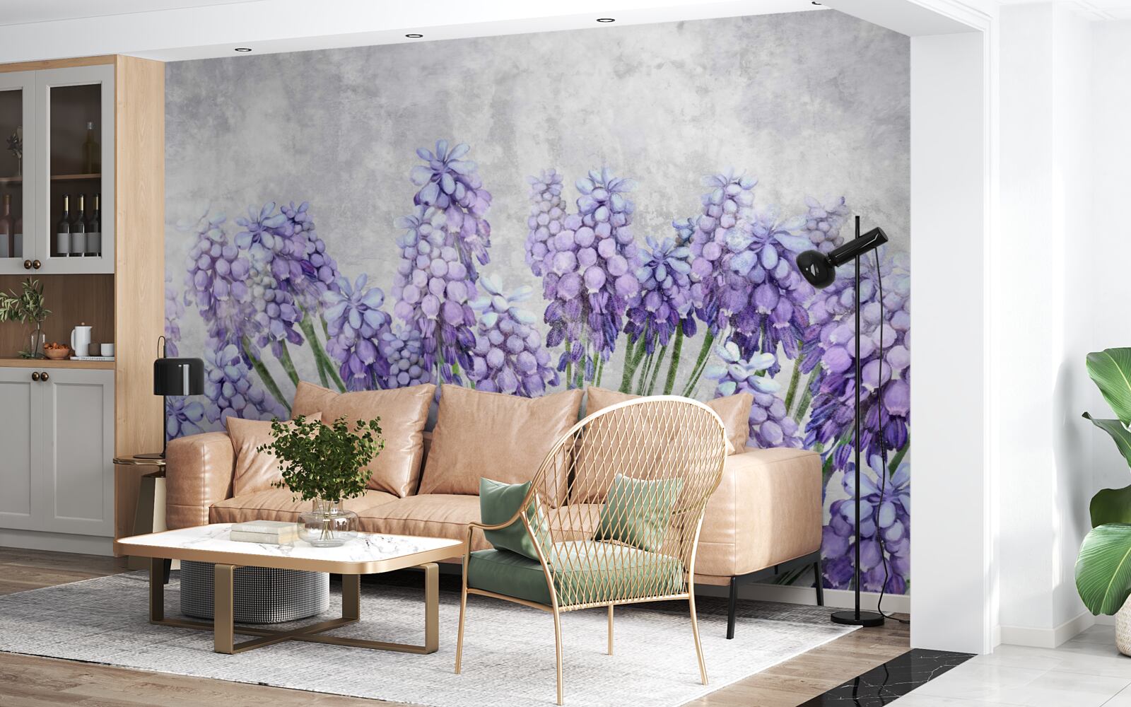 Fotobehang Een weide met prachtige paarse bloemen