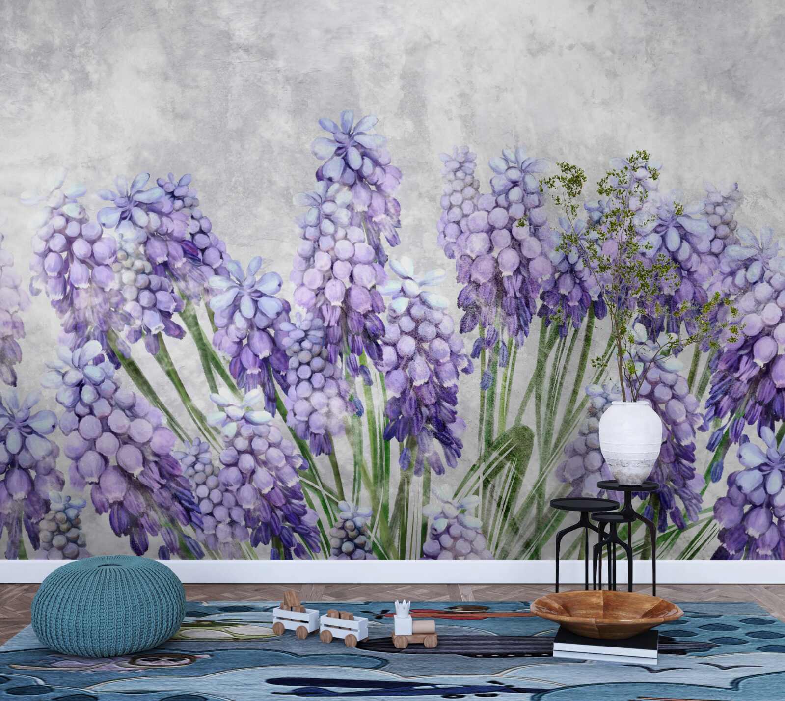 Fotobehang Een weide met prachtige paarse bloemen