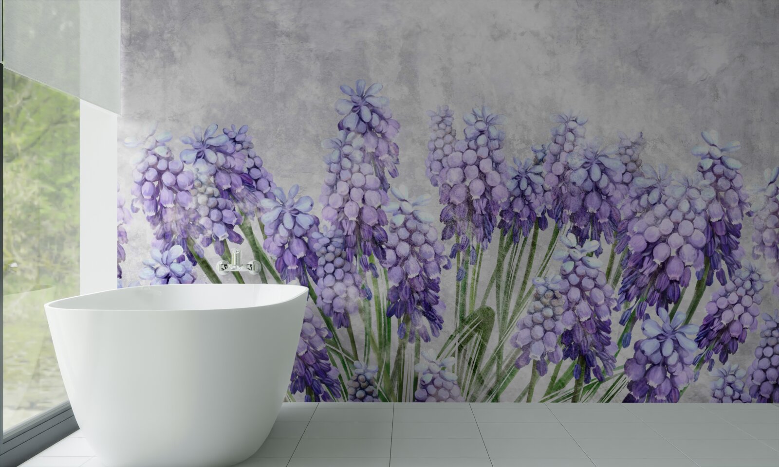 Fotobehang Een weide met prachtige paarse bloemen