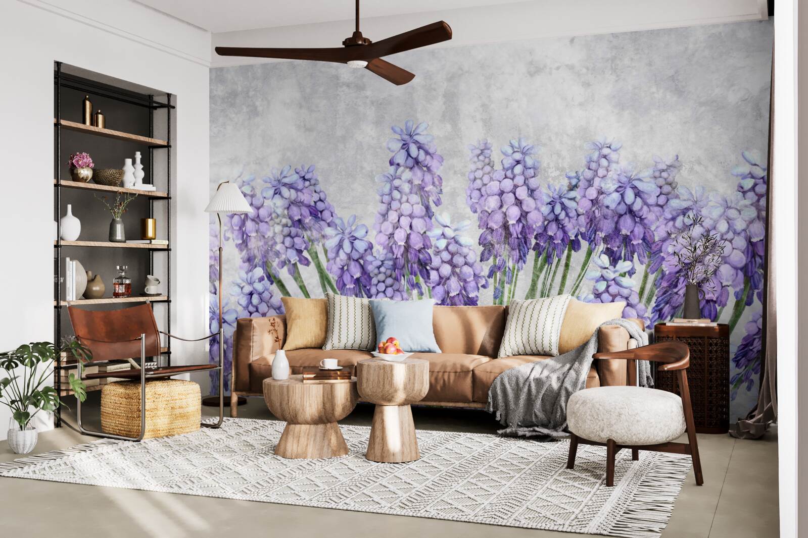 Fotobehang Een weide met prachtige paarse bloemen