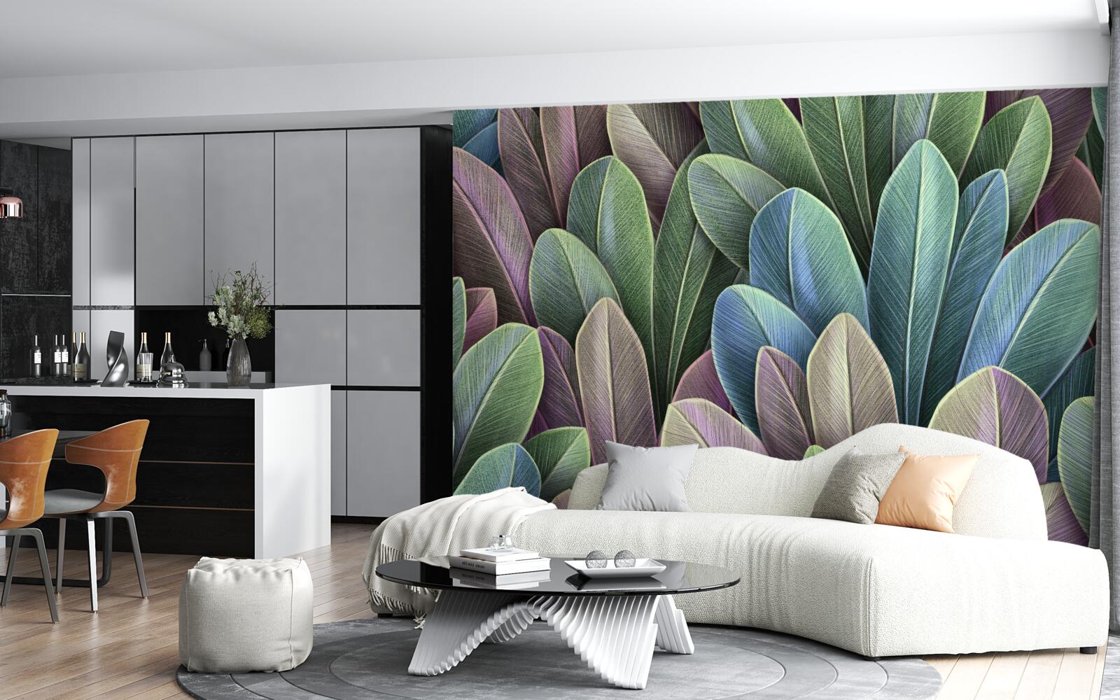 Fotobehang subtiliteiten van het kleurenspectrum van herfstbladeren in het bos