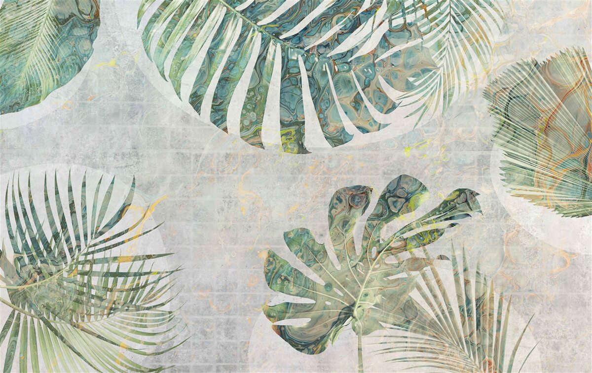 Fotobehang grote palm-, monstera- en varenbladeren