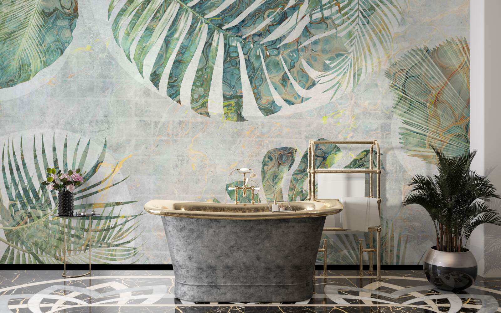 Fotobehang grote palm-, monstera- en varenbladeren