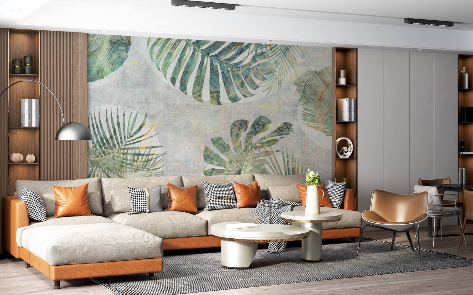 Fotobehang grote palm-, monstera- en varenbladeren