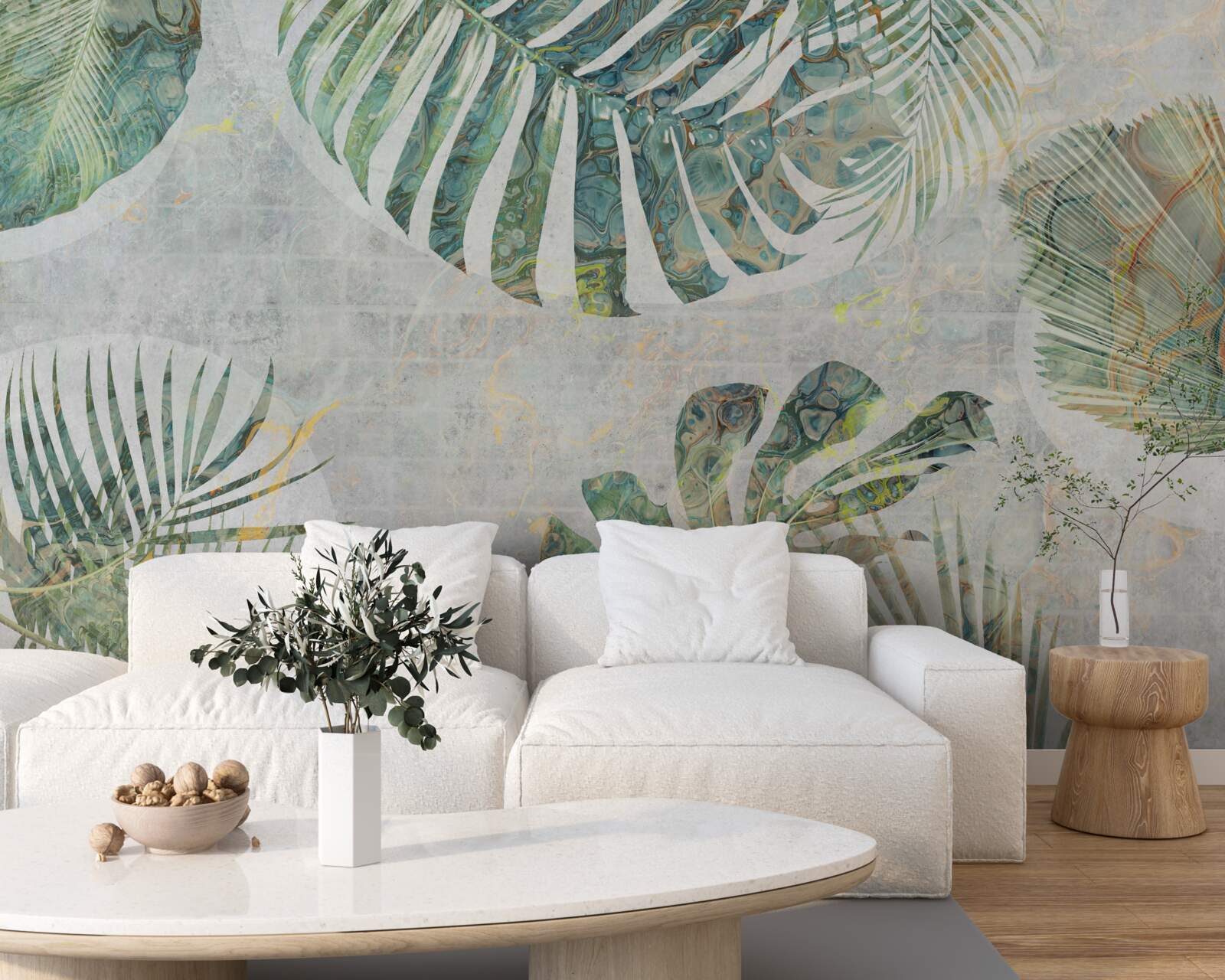 Fotobehang grote palm-, monstera- en varenbladeren